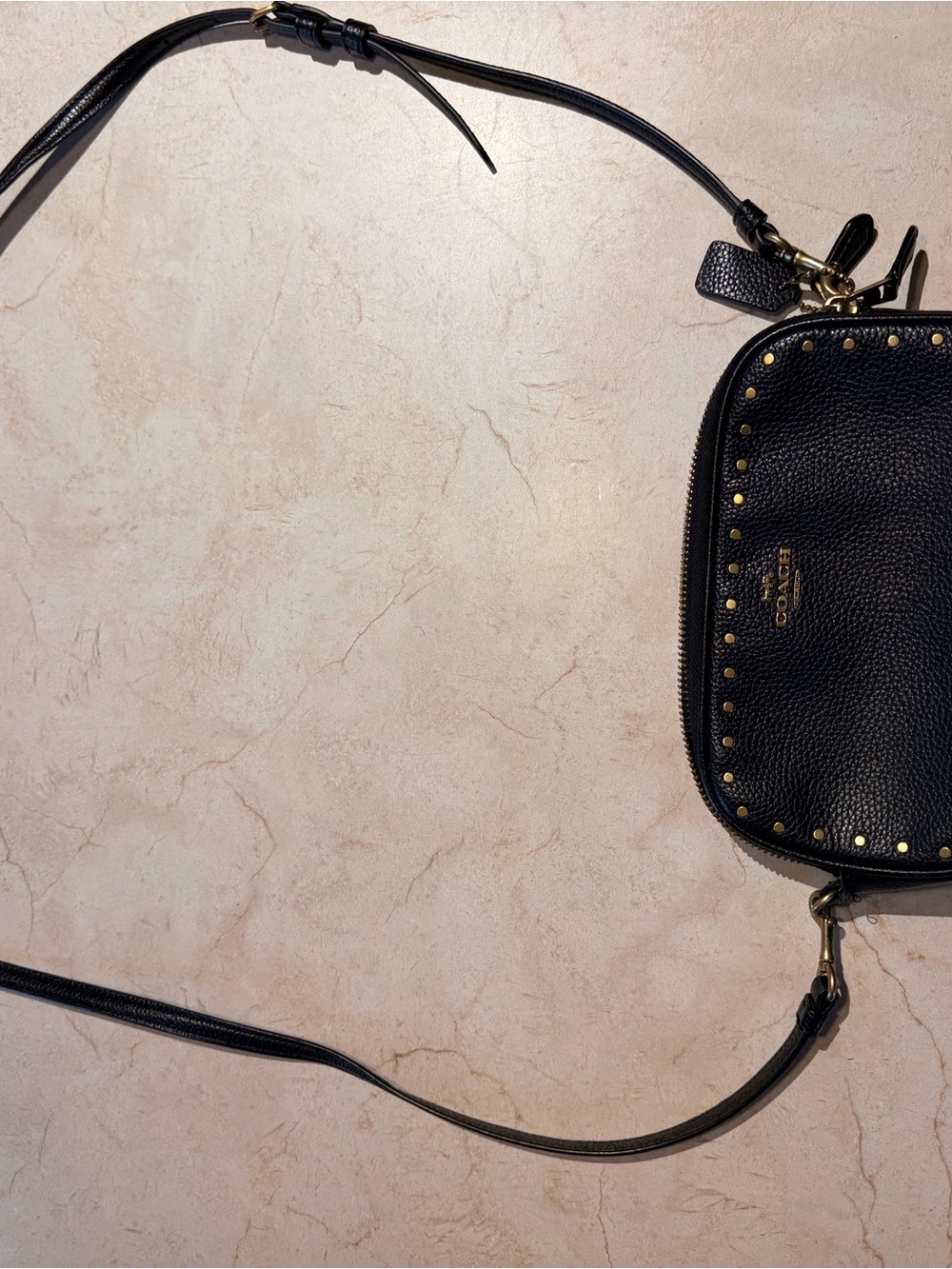 Coach Black Pebbled Leather Studded Camera Crossbody